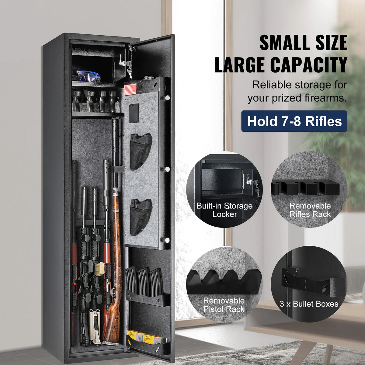 SucceBuy 3-8 Rifles Gun Safe w/ Digital Keypad & Lock Gun Storage Cabinet with Removable Storage Shelf for Home Long Gun Pistols