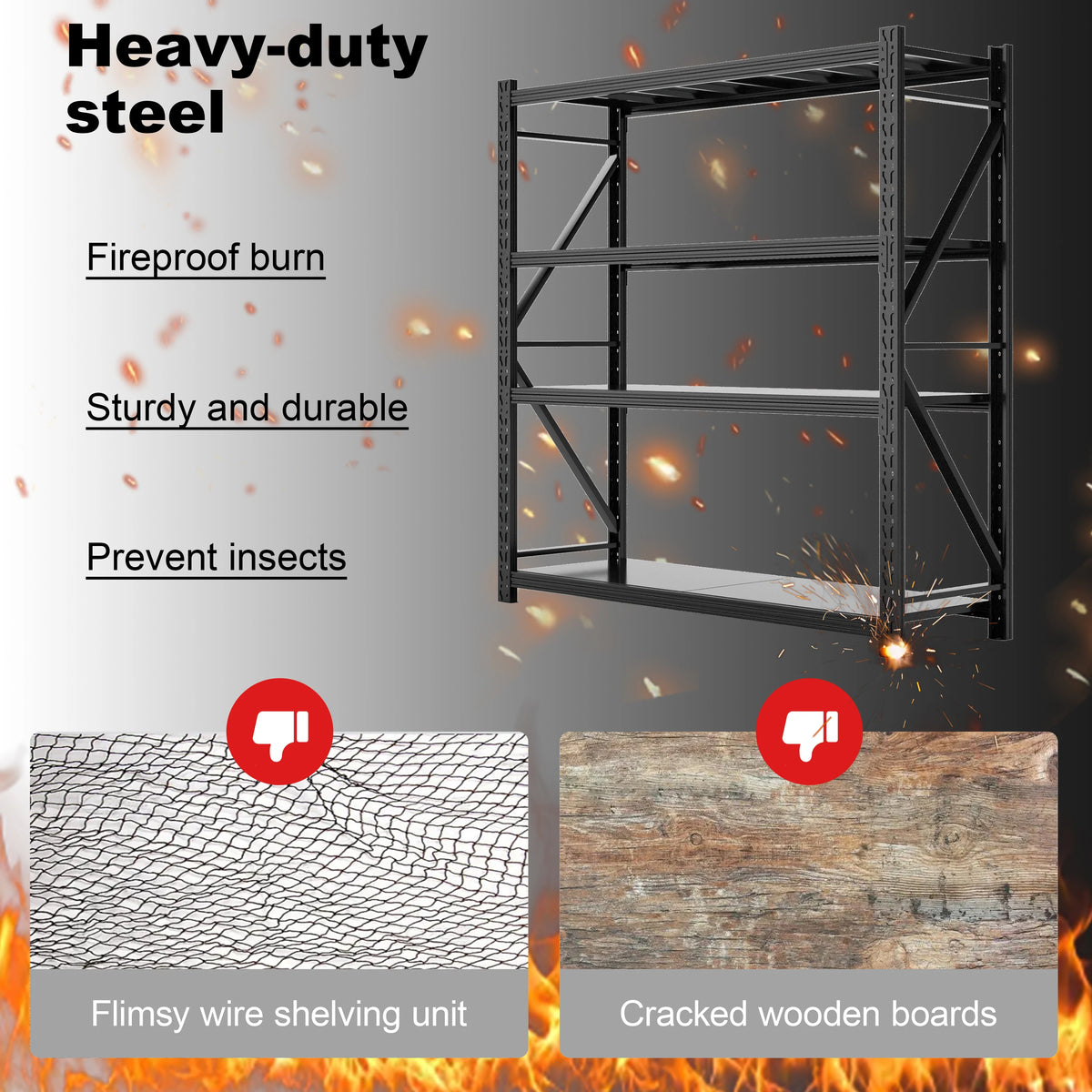 Heavy Duty Garage Shelving Units 64.5"H"67"W 21.6"D, 4-Tier Steel Adjustable Metal Storage Shelves,3000 lbs Industrial Rack for Garage Organization,Basement,Warehouse,Workshop,Utility Shelving for Tools