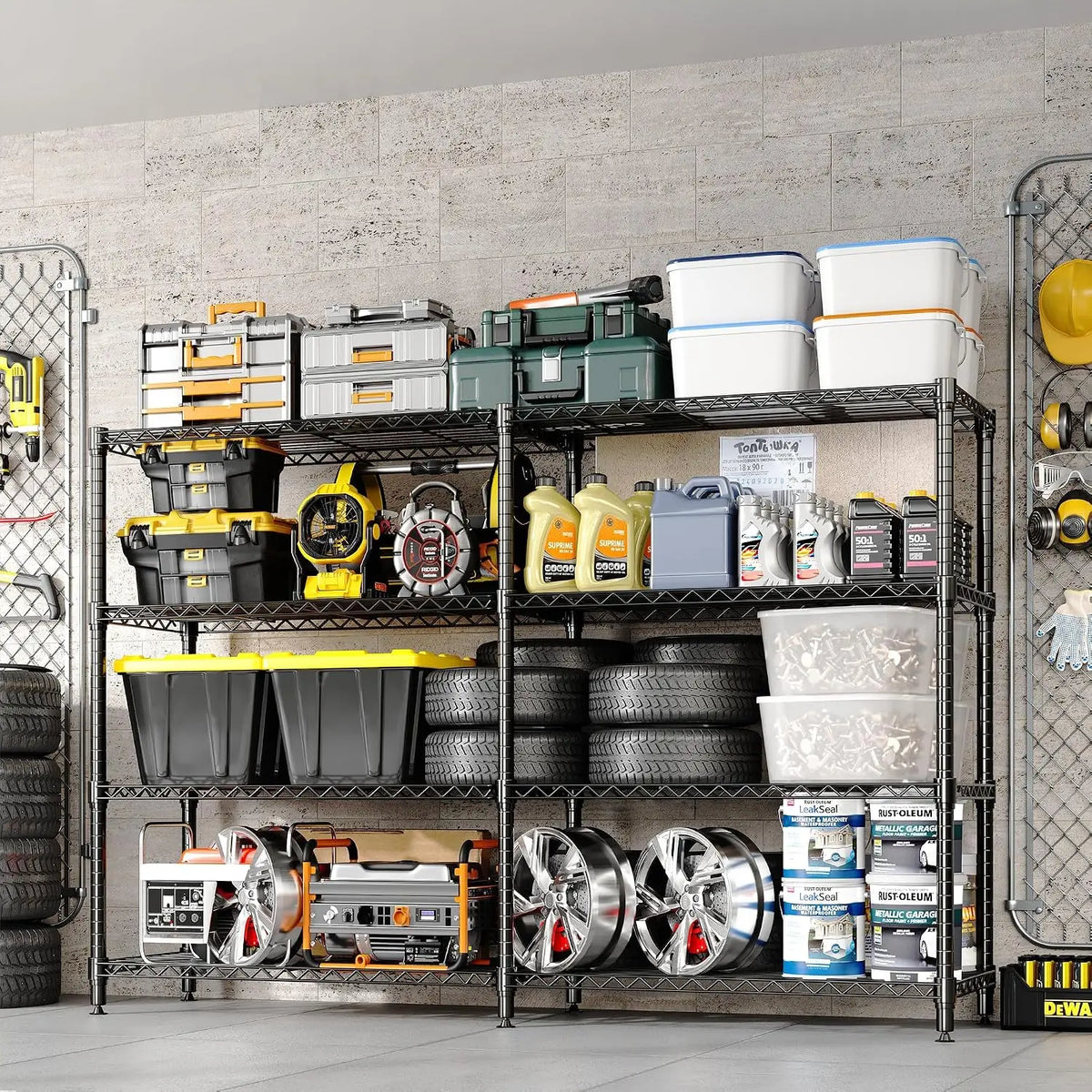 4-Tier Heavy Duty Metal Storage Shelves, 60"W – 1060LBS Capacity Adjustable Wire Rack, Convertible L-Shaped Standing Shelving Unit for Garage, Kitchen, Pantry & Commercial Use