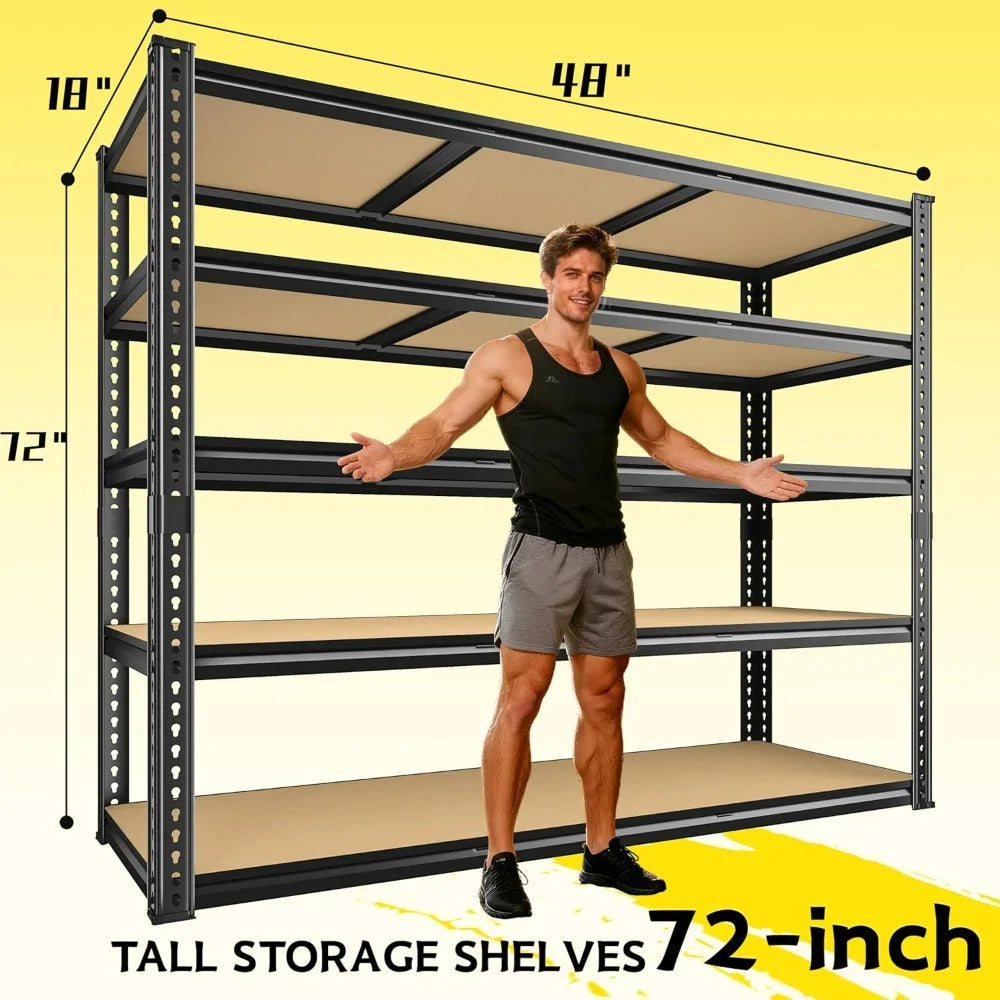 48" W Garage Shelving Heavy Duty 2800LBS Garage Storage Shelves, 5 Tier Adjustable Metal Shelving Unit 72" H x 48" W x 18" D