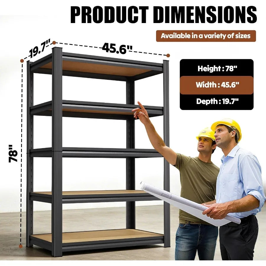 78''H Storage Shelves, Wood Garage Shelving, Adjustable Heavy Duty Shelving Unit, 5T Tall Garage Shelves Wood Metal Standing Sh